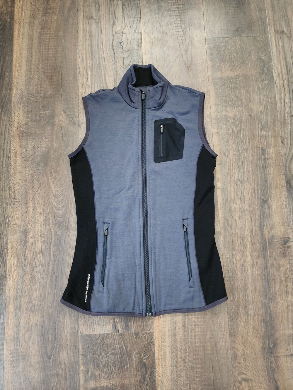 Icebreaker RealFLEECE Atom Vest Merino Wool Gray Black Full Zip Womens S